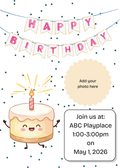 Happy Cake: Editable Birthday Invitation