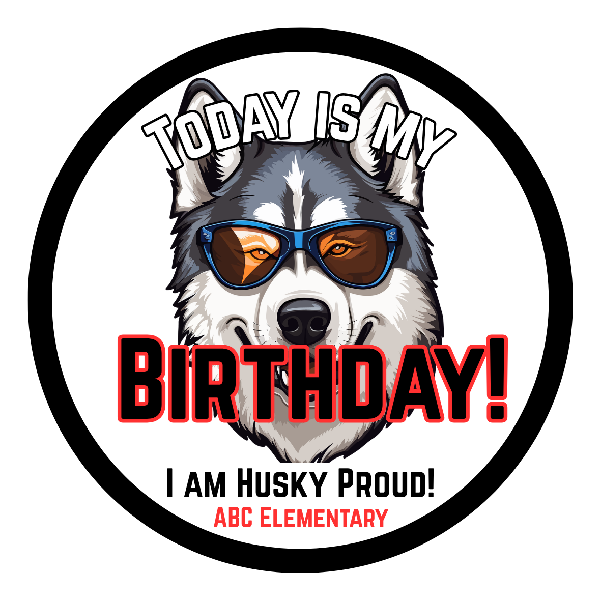 Elementary Student Birthday Sticker: Sunglasses Husky