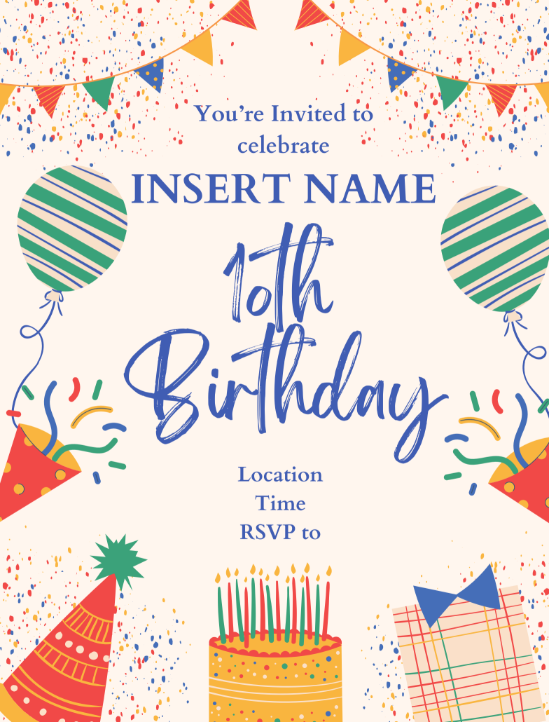 Red and Blue Birthday Invitation